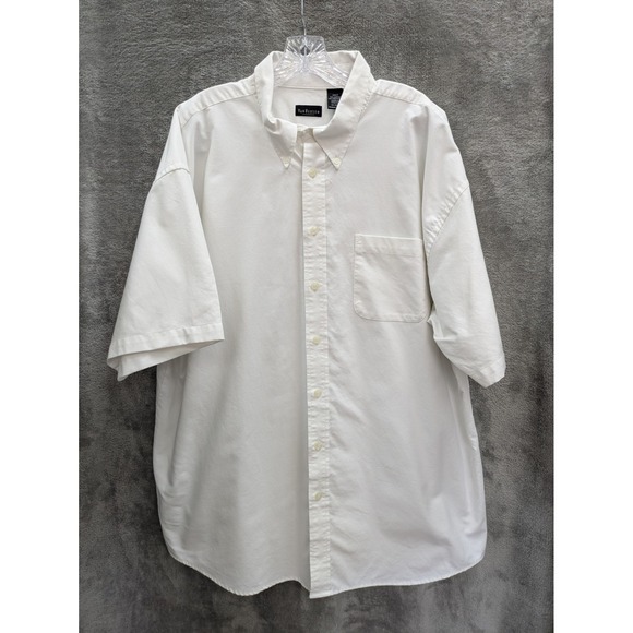 Men's Button Down Shirt 2XLT Short Sleeve Adjustable Neck White - Picture 1 of 8